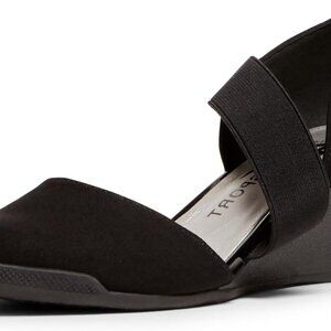 Women's Wedge Pump Black Multi Textured Fabric Cushioned Support Comfortable